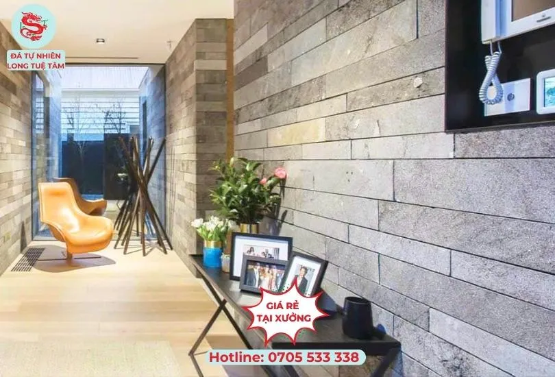 Đá ong xám 10x60cm ốp tường phòng khách
