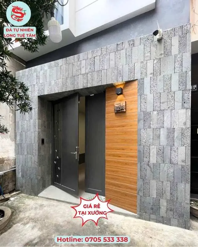 Đá tổ ong xám ốp tường mặt tiền 15x30cm