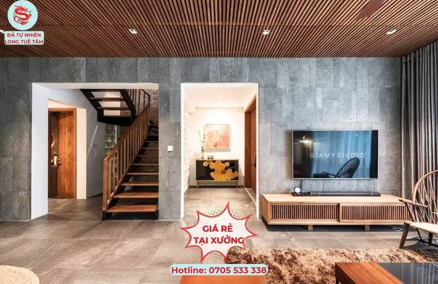 Đá tổ ong xám ốp tường phòng khách