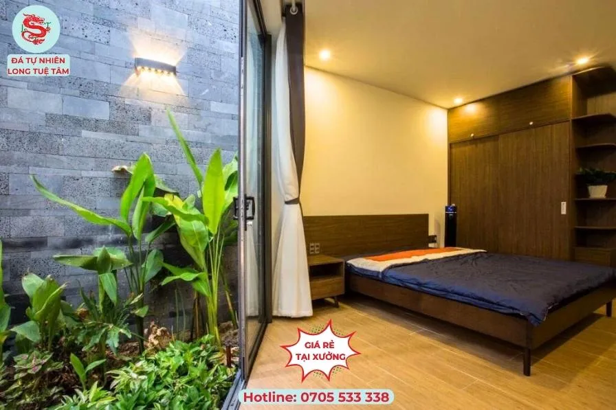 Đá tổ ong xám ốp tường phòng ngủ