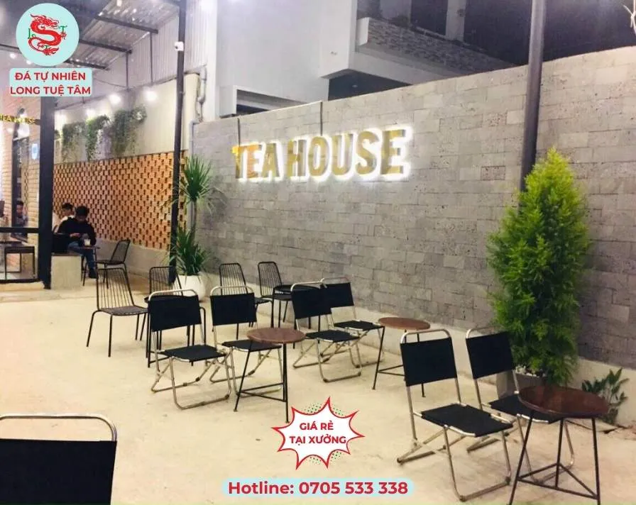 Đá tổ ong xám ốp tường quán cà phê