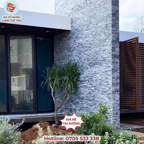 mẫu đá ốp tường mặt tiền với đá ghép đen
