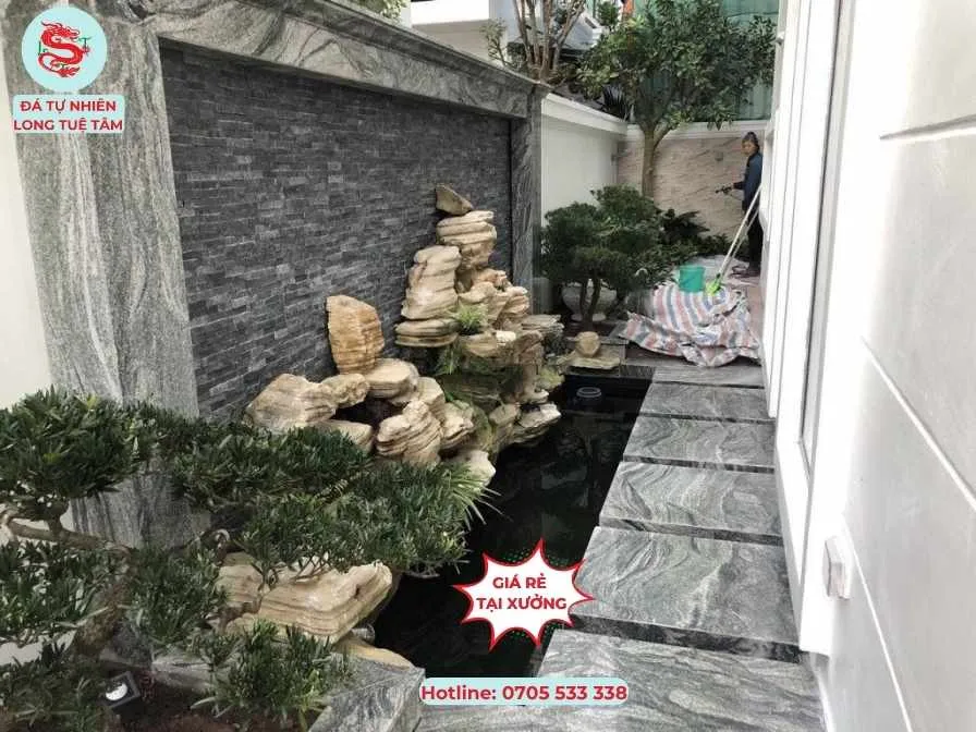 Đá ốp tiểu cảnh với đá ghép đen