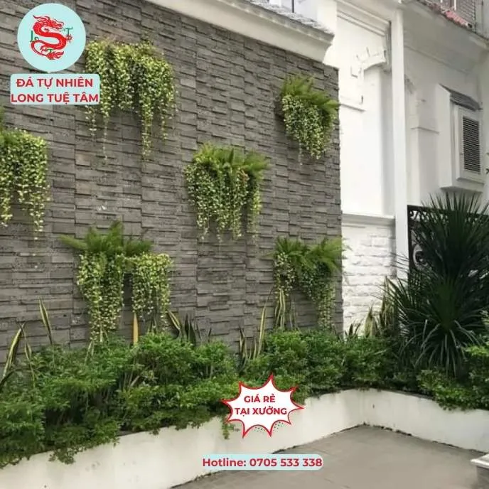 Đá ốp tường sân vườn với đá ghép tổ ong