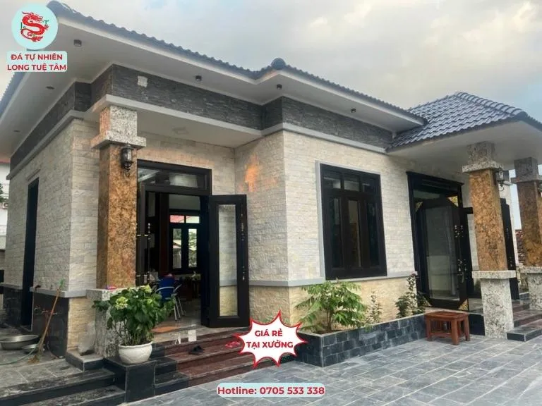 mẫu đá ốp tường mặt tiền với bóc trắng 10x20