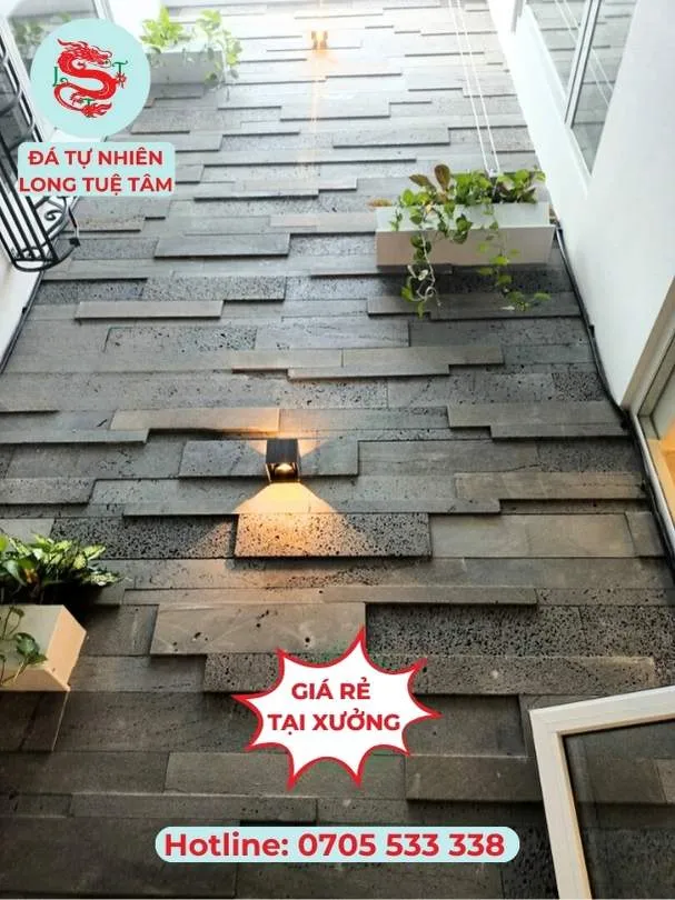 Đá tổ ong xám ốp tường 3D giếng trời