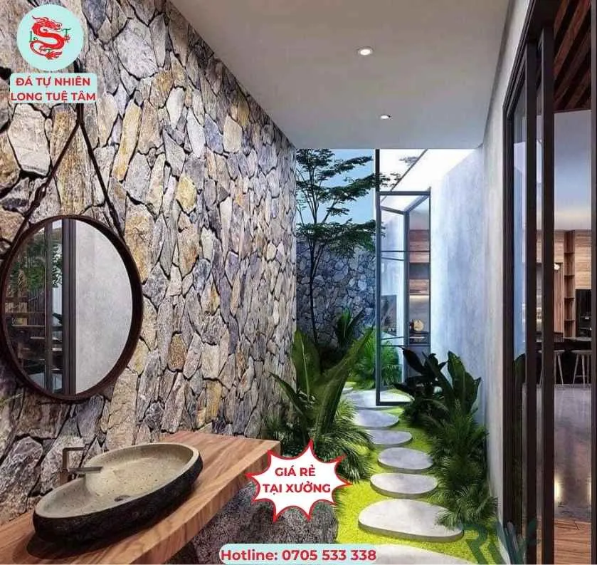 Ốp đá trang trí giếng trời với đá rối đa sắc